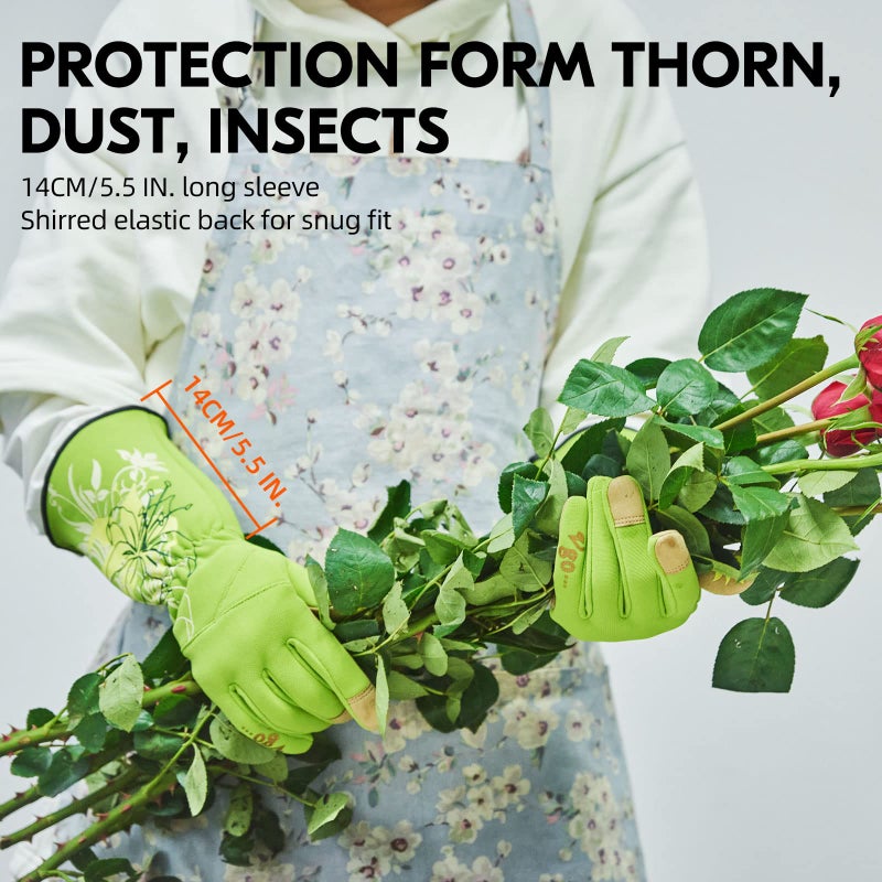 Vgo... 1-Pair Ladies' Synthetic Leather Gardening Gloves, Long Sleeves Gauntlet, Breathable & Grip Work Gloves, High Dexterity, Washable (Size L, Green, SL7445) - Image 4